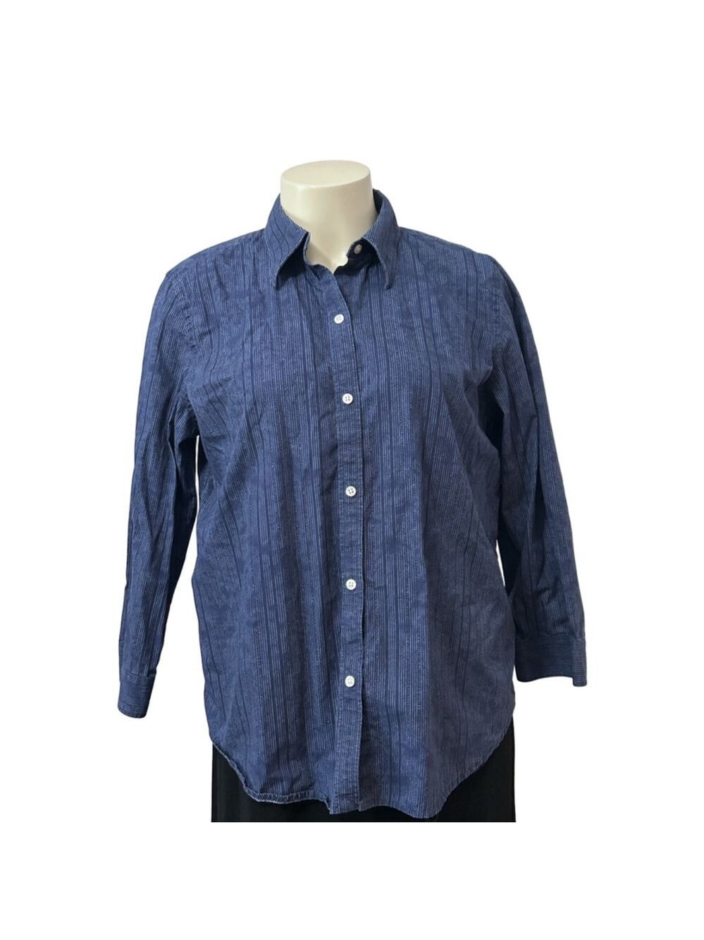 Lauren Ralph Lauren Blue White Striped Cotton Button-Down Shirt L